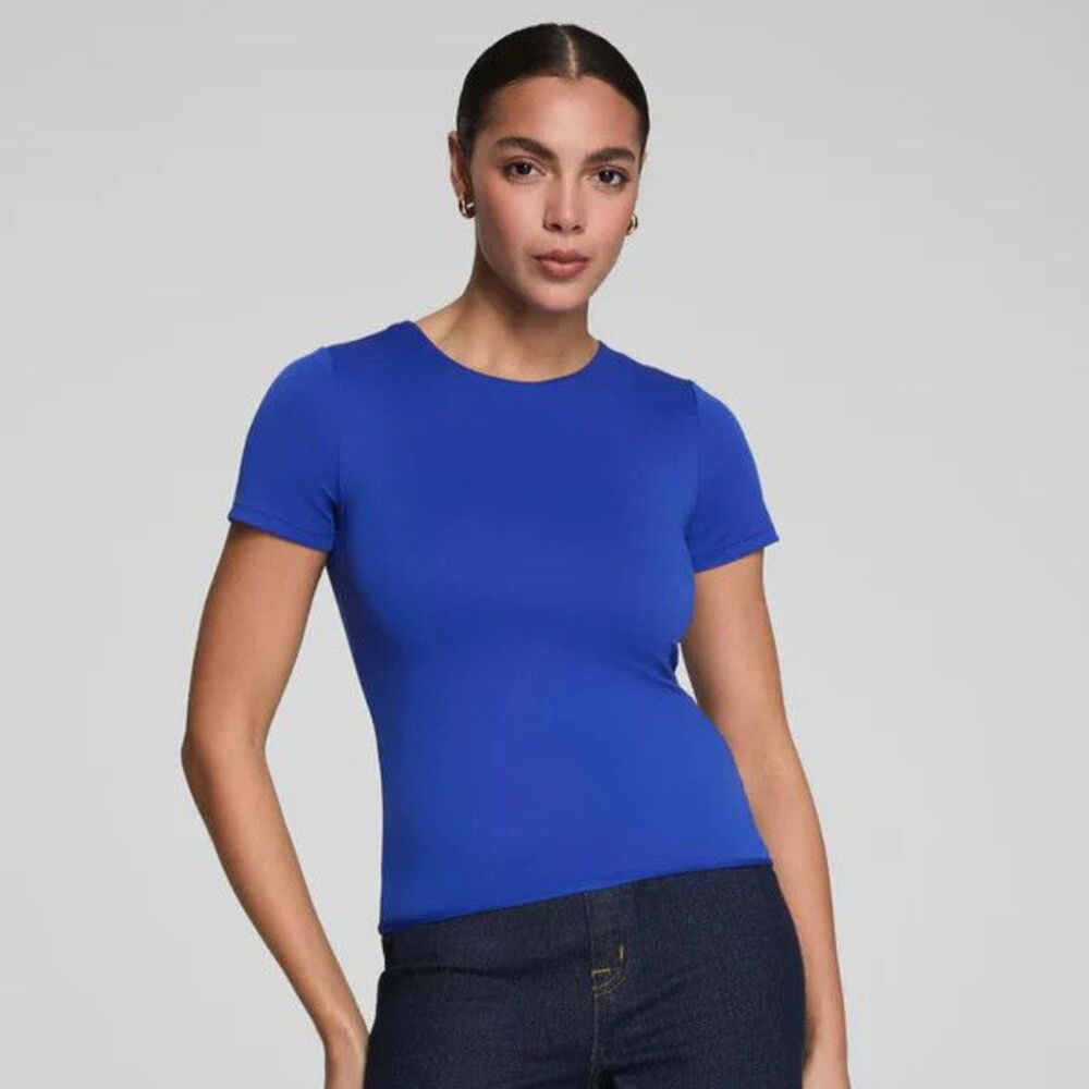 Spanx Shaping Top Medium Blue SPANXsmooth Jersey Crewneck Shapewear Tee